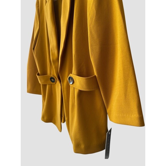 NYCC Mustard Yellow Blazer Jacket Women’s Medium Shoulder Pads Hook Closure NWT - Picture 2 of 8